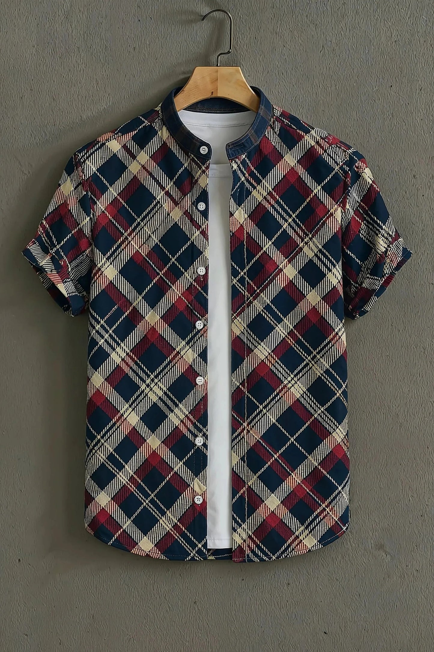 Men’s Modern Checkered Layered Shirt – Stylish Plaid Open Style Mandarin Collar Shirt | Velloria.shop
