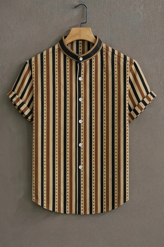 Men’s Vintage Stripe Pattern Shirt – Classic Vertical Lines Mandarin Collar Shirt