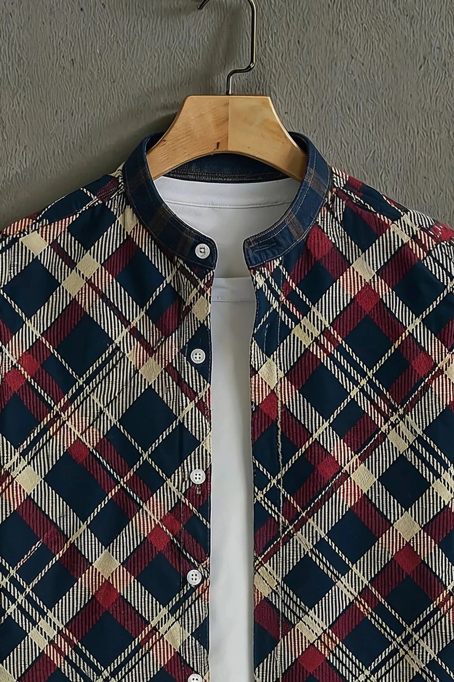 Men’s Modern Checkered Layered Shirt – Stylish Plaid Open Style Mandarin Collar Shirt | Velloria.shop