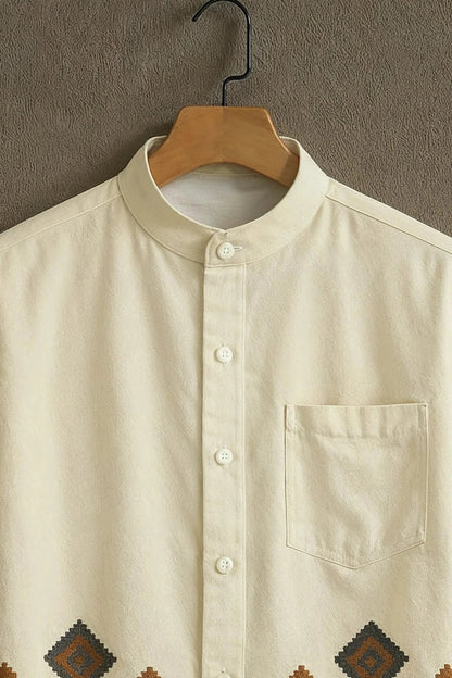 Men’s Premium Ethnic Embroidered Shirt – Short Sleeve Cotton Casual Wear