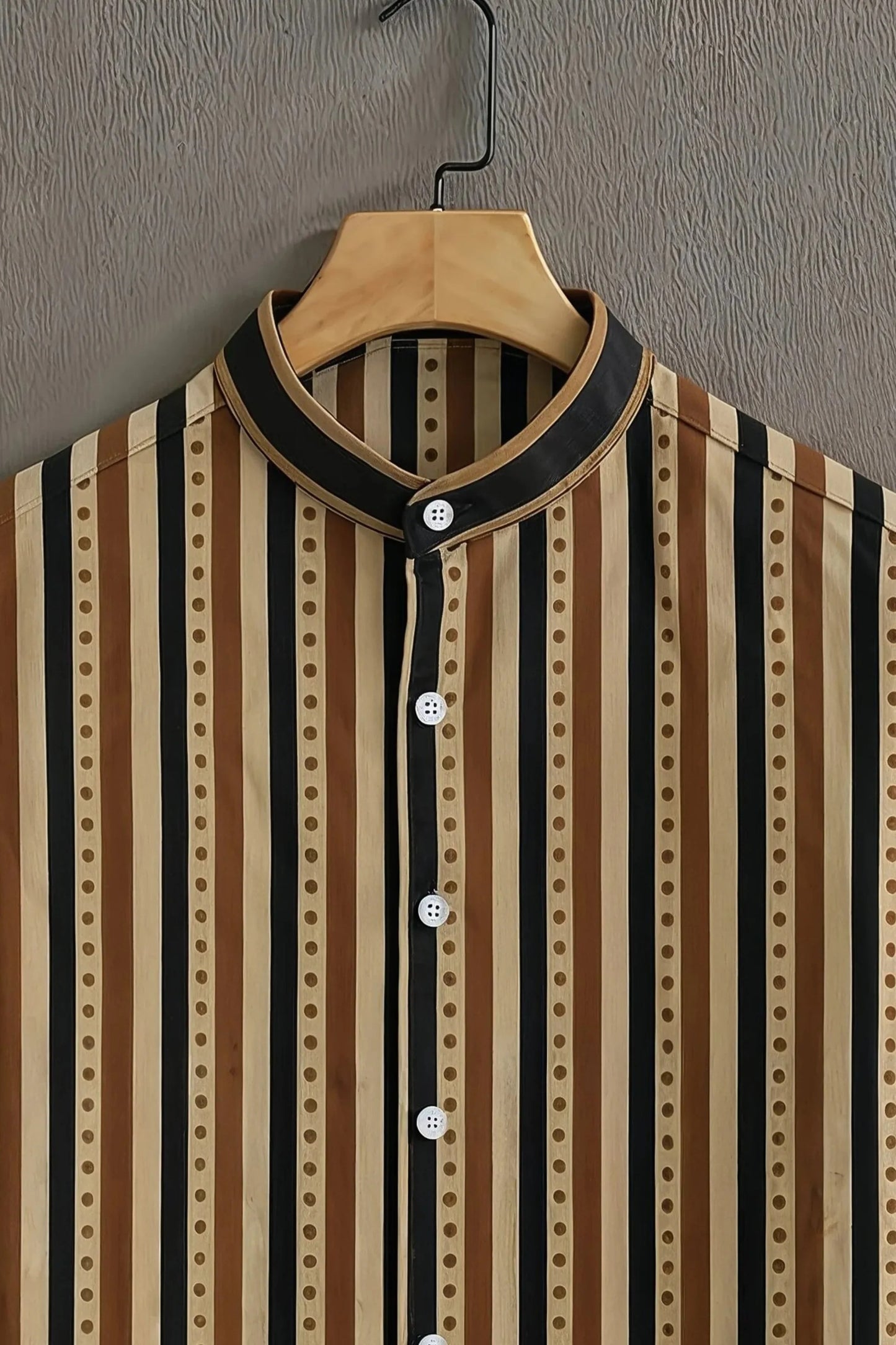 Men’s Vintage Stripe Pattern Shirt – Classic Vertical Lines Mandarin Collar Shirt