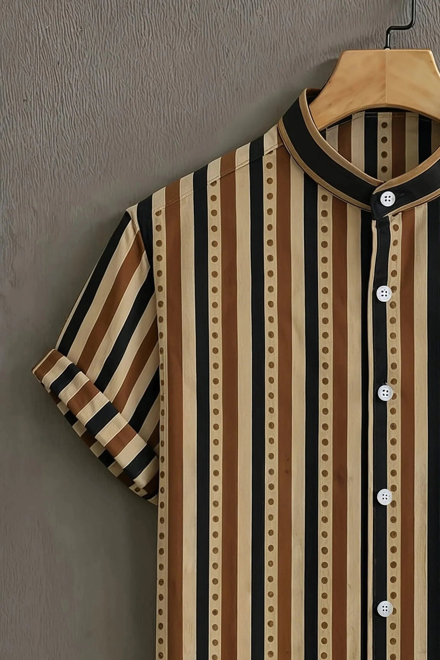 Men’s Vintage Stripe Pattern Shirt – Classic Vertical Lines Mandarin Collar Shirt