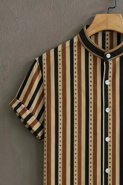 Men’s Vintage Stripe Pattern Shirt – Classic Vertical Lines Mandarin Collar Shirt