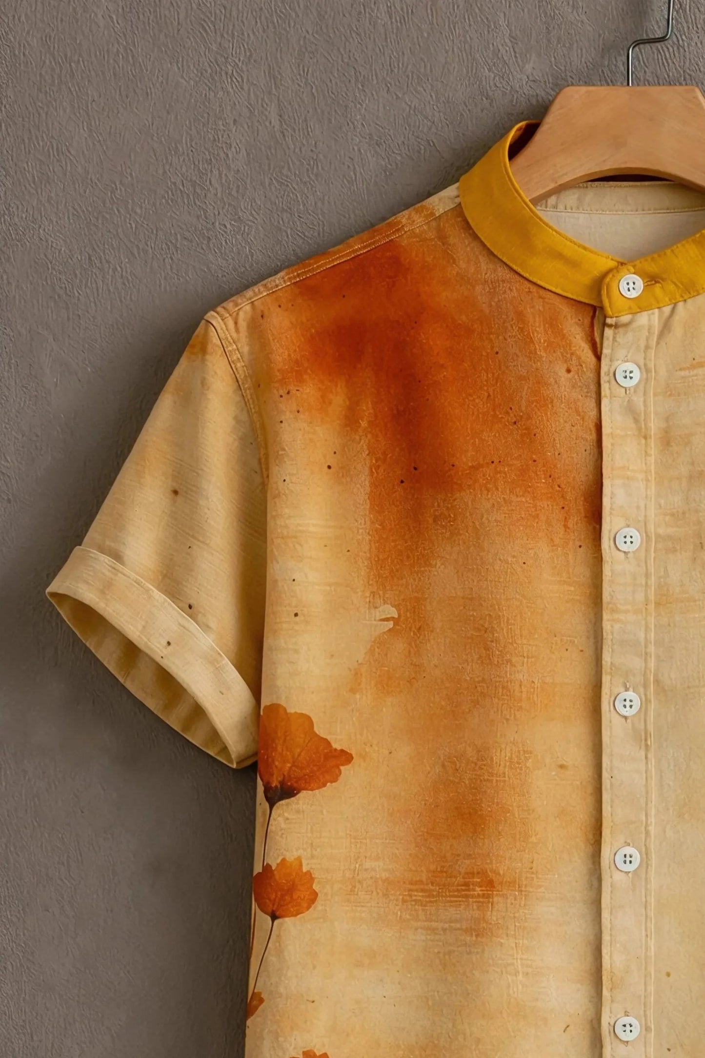 Men’s Warm Floral Sunset Shirt – Artistic Minimal Print Mandarin Collar Shirt | Velloria.shop